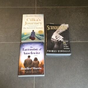 “Schindler’s List”, “The Tattooist of Auschwitz”, “Cilka’s Journey” paperbacks